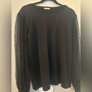Black Top With Sheer Polka Dot Sleeves